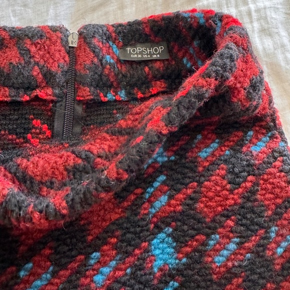 Topshop Skirt Size 4 Wool Mix Short A Line Skirt Dogtooth - Picture 2 of 7